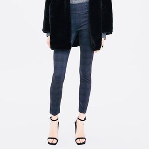 Zara Slim Plaid Navy & Black Leggings